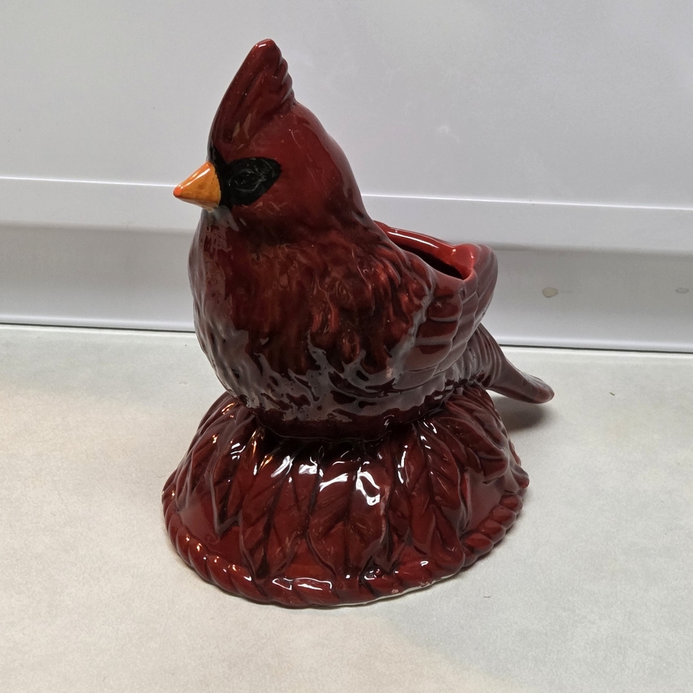 Sleigh Bell Bistro Ceramic Holiday Red Christmas Cardinal Planter